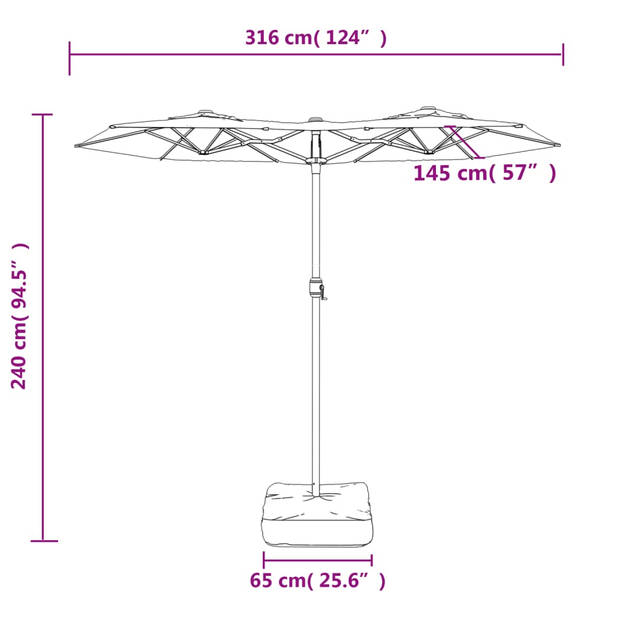 vidaXL Parasol dubbel 316x240 cm bordeauxrood