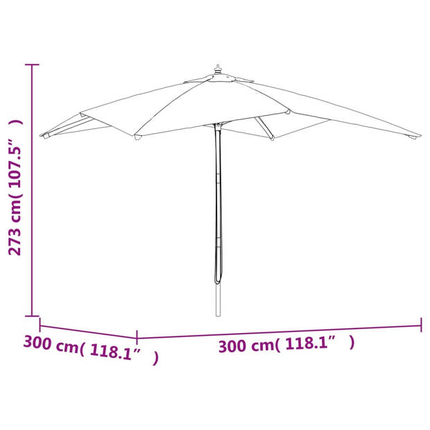 vidaXL Parasol met houten paal 300x300x273 cm bordeauxrood