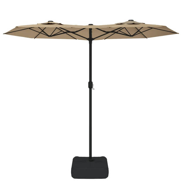 The Living Store Dubbele Parasol - Taupe en Donkergrijs - 316x145x240 cm - UV-beschermend Polyester - Sterk Frame -