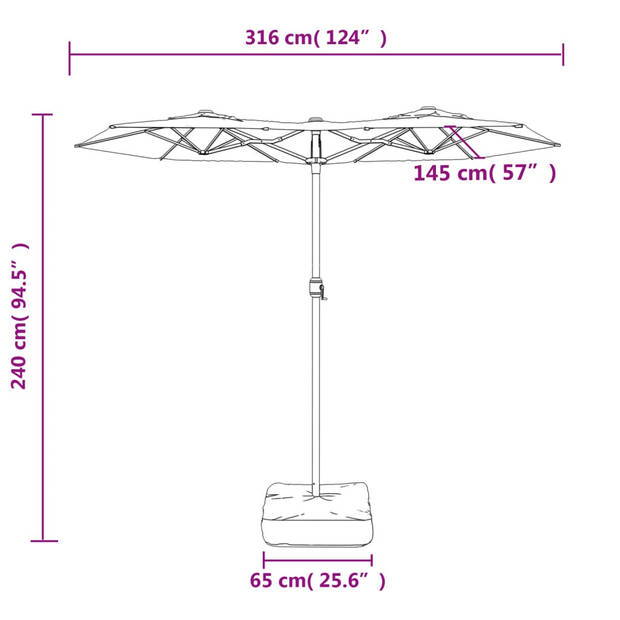 The Living Store Dubbele Parasol - Taupe en Donkergrijs - 316x145x240 cm - UV-beschermend Polyester - Sterk Frame -