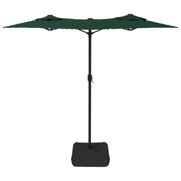 The Living Store Dubbele Parasol - Groen en Donkergrijs - 316 x 145 x 240 cm - Polyester - Sterke Voet -