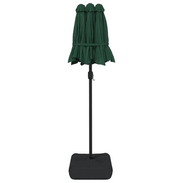 The Living Store Dubbele Parasol - Groen en Donkergrijs - 316 x 145 x 240 cm - Polyester - Sterke Voet -