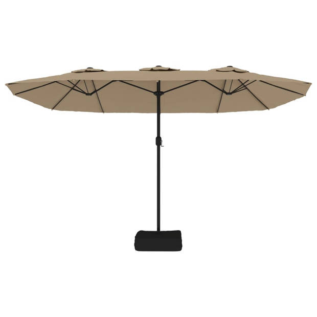The Living Store Dubbele Parasol - Taupe en Donkergrijs - 449 x 265 x 245 cm - LED-verlichting - Duurzaam Polyester -