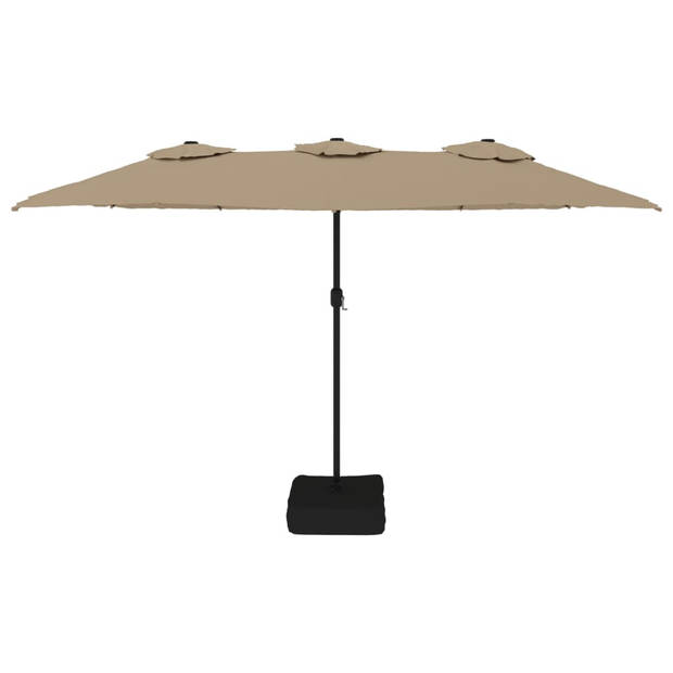 The Living Store Dubbele Parasol - Taupe en Donkergrijs - 449 x 265 x 245 cm - LED-verlichting - Duurzaam Polyester -