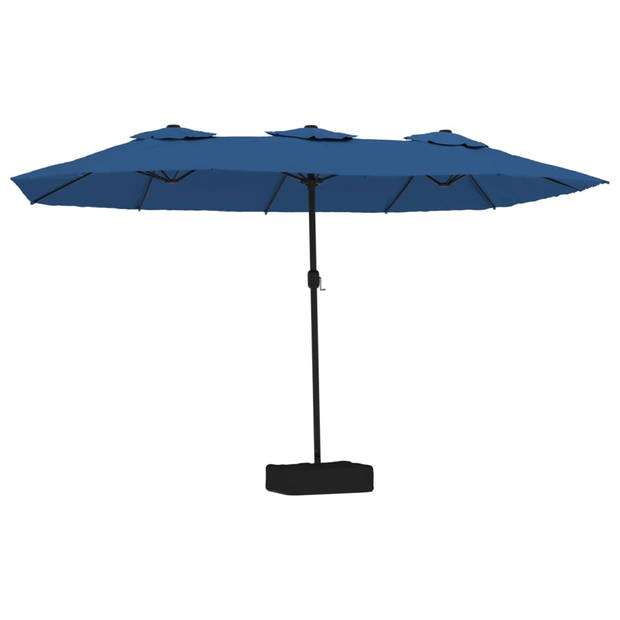 The Living Store Dubbele Parasol - Elegant - Tuinartikelen - 449 x 265 x 245 cm - Azuurblauw en Donkergrijs