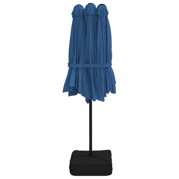 The Living Store Dubbele Parasol - Elegant - Tuinartikelen - 449 x 265 x 245 cm - Azuurblauw en Donkergrijs