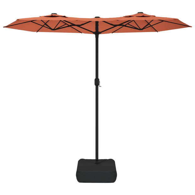 The Living Store Dubbele Parasol - Terracotta en Donkergrijs - 316 x 145 x 240 cm - UV-Beschermend en Kleurvast