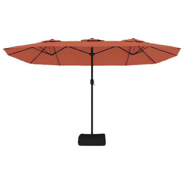 The Living Store Parasol Dubbel Terracotta 449x265x245 cm - LED-verlichting