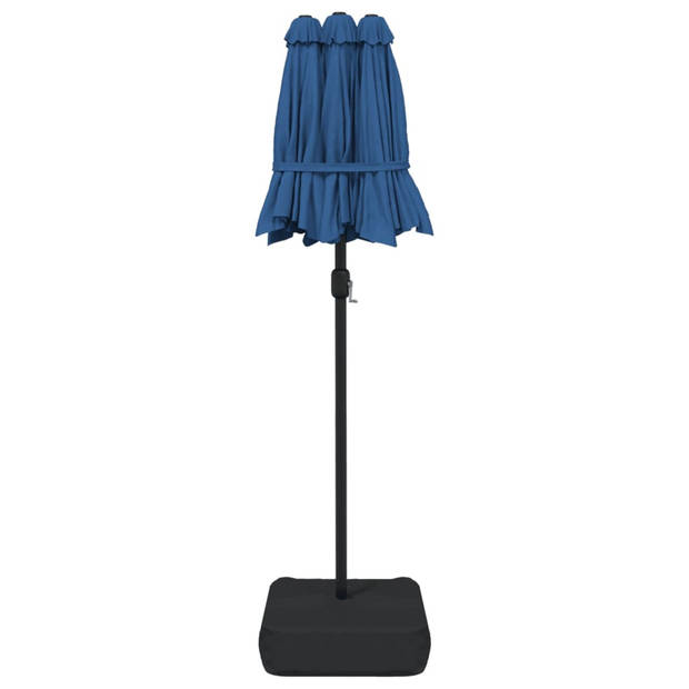 The Living Store Dubbele Parasol - Elegante - Polyester - Azuurblauw en Donkergrijs - 316x145x240cm - Zwengelmechanisme