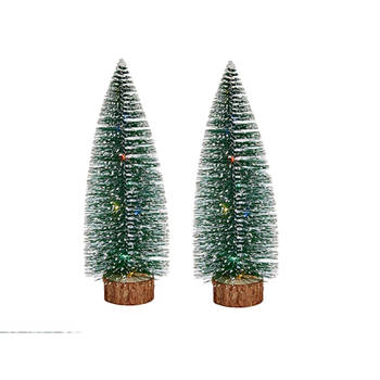 Krist+ Kleine decoraties kerstboompjes 2x stuks - 30 cm - met licht - Kerstdorpen