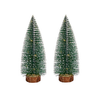 Krist+ Kleine decoraties kerstboompjes 2x stuks - 35 cm - met licht - Kerstdorpen