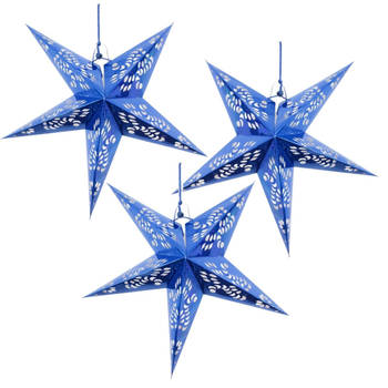 Set van 3x stuks decoratie kerstster lampionnen blauw 60 cm - Kerststerren