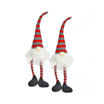 Set van 2x stuks pluche gnome/dwerg decoratie poppen/knuffels wit/rood/grijs 6 x 8 x 50 cm - Kerstman pop