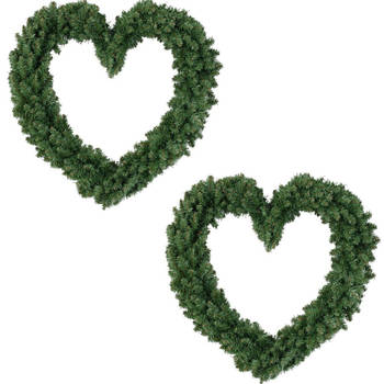 Set van 2x stuks kerstversiering kerstkrans hart groen 50 cm - Kerstkransen