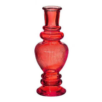 Kaarsen kandelaar Venice - gekleurd glas - ribbel koraal rood - D5,7 x H15 cm - kaars kandelaars
