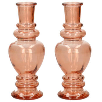 Kaarsen kandelaar Venice - 2x - gekleurd glas - helder zacht oranje - D5,7 x H15 cm - kaars kandelaars