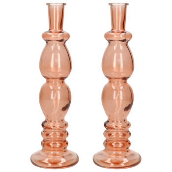 Kaarsen kandelaar Florence - 2x - zacht oranje glas - helder - D9 x H28 cm - kaars kandelaars
