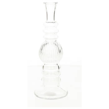 Kaarsen kandelaar Florence - transparant glas - ribbel - D8,5 x H23 cm - kaars kandelaars