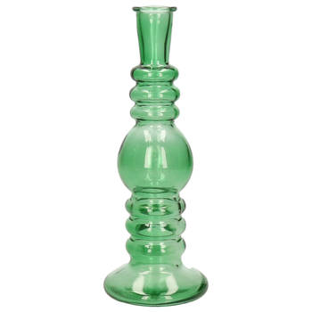 Kaarsen kandelaar Florence - groen glas - helder - D8,5 x H23 cm - kaars kandelaars