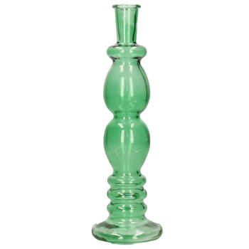 Kaarsen kandelaar Florence - groen glas - helder - D9 x H28 cm - kaars kandelaars