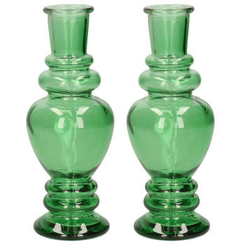 Ideas 4 Seasons Bloemenvaas Venice - 2x - voor kleine stelen/boeketten - gekleurd sierglas - helder groen - D5.7 x H15 c