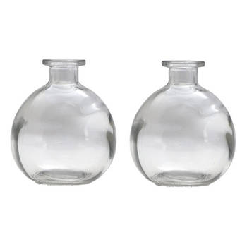 Chaks Bloemenvaas/flesvaas - 2x - helder glas - D12 x H14 cm - bolvaasje - Vazen