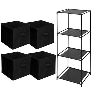 Storage Solutions Opbergrek Smartrack - met 4x mandjes stof - zwart - 34 x 104 cm - Opbergkastjes