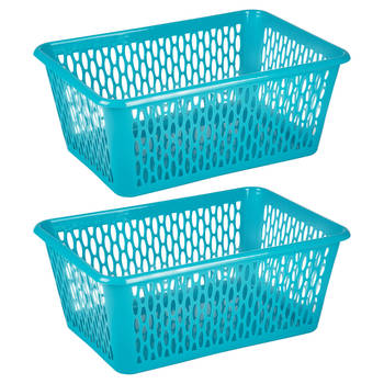 Plasticforte opbergmand/kastmandje - 2x - 6,5 liter - blauw - kunststof - 20 x 30 x 11 cm - Opbergbox