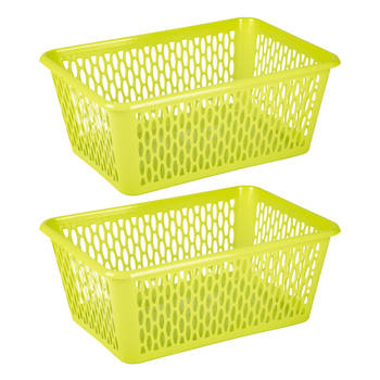 Plasticforte opbergmand/kastmandje - 2x - 13 liter - groen - kunststof - 26 x 37 x 14 cm - Opbergbox