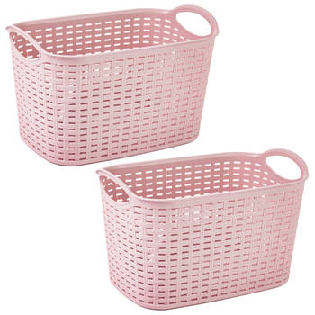 Plasticforte opbergmand/kastmandje - 2x - 6,4 liter - roze - kunststof - 19 x 29 x 18 cm - Opbergbox