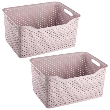 Plasticforte opbergmand/kastmandje - 2x - 18 liter - roze - kunststof - 29 x 39 x 19 cm - Opbergbox