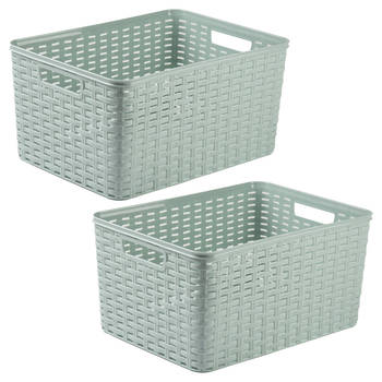 Plasticforte opbergmand/kastmandje - 2x - 18 liter - mintgroen - kunststof - 28 x 38 x 19 cm - Opbergbox