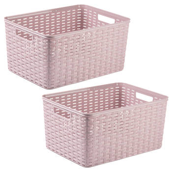 Plasticforte opbergmand/kastmandje - 2x - 18 liter - roze - kunststof - 28 x 38 x 19 cm - Opbergbox