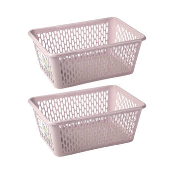 Plasticforte opbergmand/kastmandje - 2x - 13 liter - roze - kunststof - 26 x 37 x 14 cm - Opbergbox