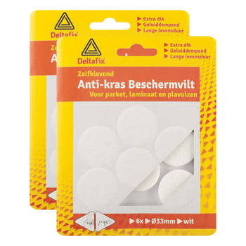 Deltafix Anti-krasvilt - 12x - wit - 33 mm - rond - zelfklevend - meubel beschermvilt - Meubelviltjes