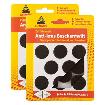 Deltafix Anti-krasvilt - 16x - zwart - 28 mm - rond - zelfklevend - meubel beschermvilt - Meubelviltjes