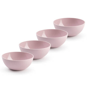 Plasticforte kommetjes/schaaltjes - 4x - dessert/ontbijt - kunststof - D17 x H7 cm - roze - Kommetjes