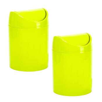 Plasticforte mini prullenbakje - 2x - groen - kunststof - klepdeksel - keuken/aanrecht - 12 x 17 cm - Prullenbakken