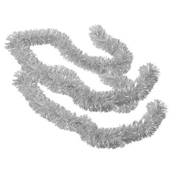 2x stuks kerstboom folie slingers/lametta guirlandes van 180 x 7 cm in de kleur glitter zilver - Feestslingers