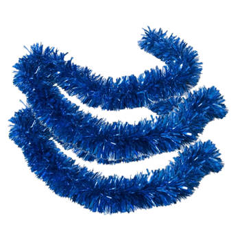 2x stuks kerstboom folie slingers/lametta guirlandes van 180 x 12 cm in de kleur glitter blauw - Feestslingers