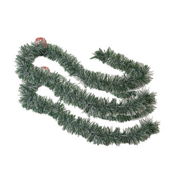 2x stuks kerstboom folie slingers/lametta guirlandes van 180 x 7 cm in de kleur groen met sneeuw - Feestslingers