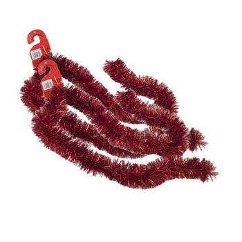 2x stuks kerstboom folie slingers/lametta guirlandes van 180 x 7 cm in de kleur glitter rood - Feestslingers