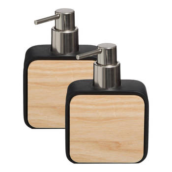 5Five zeeppompje/zeepdispenser - 2x - zwart - 10 x 15 cm - 200 ml - bamboe/kunststeen - badkamer - Zeeppompjes