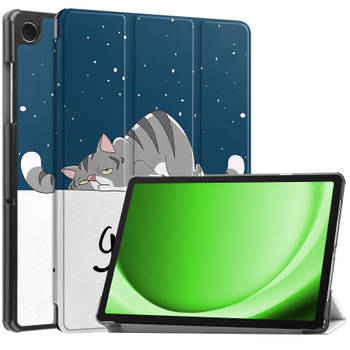 Basey Samsung Galaxy Tab A9 Plus Hoesje Kunstleer Hoes Case Cover -Kat