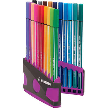 STABILO Pen 68 brush, ColorParade, lila-grijze doos, 20 stuks in geassorteerde kleuren