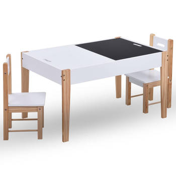 The Living Store Kindermeubelset - Tafel en Stoelen - Zwart en Wit - 90x60x51 cm - Met krijtbord-tafelblad