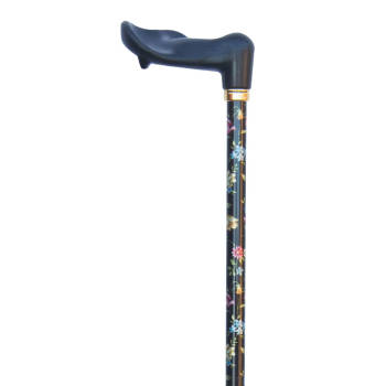 Classic Canes Verstelbare wandelstok - Zwart - Bloemen - Linkshandig - Ergonomisch handvat - Lengte 75 - 99 cm