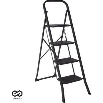 Infinity Goods Stevige Huishoudtrap 4 Treden - Keukentrap Inklapbaar - Anti-Slip - Trap Ladder - Opvouwbaar - Metaal -