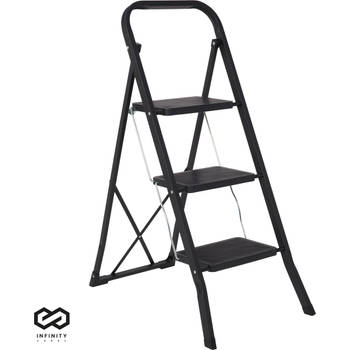 Infinity Goods Stevige Huishoudtrap 3 Treden - Keukentrap Inklapbaar - Anti-Slip - Trap Ladder - Opvouwbaar - Metaal -