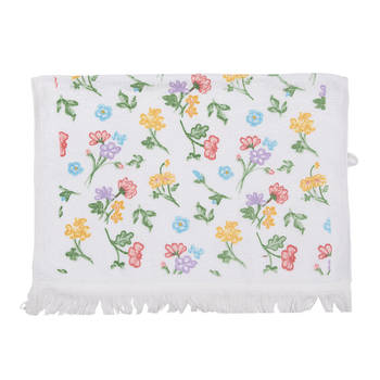 Clayre & Eef Gastendoekje 40x66 cm Wit Geel Katoen Bloemen Toilet Handdoek Wit Toilet Handdoek